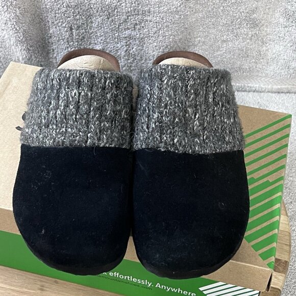 White Mountain Footbeds Clog Slip On Women’s Sz 8M Black Suede Sweater Trim - Picture 2 of 9